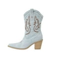 thumbnail image 6 of Denim Cowboy Boots for Women Pointed Toe Western Embroidery Booties Trendy Heeled Mid Calf Cowgirl Boots, 6 of 7