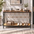thumbnail image 7 of Ktaxon Boho Conosle Table with Charging Station, 41.7" Nareow Behind the Sofa Table with Handwoven Waterproof Rattan Shelf, Easy Assemble, Rustic Brown, 7 of 7