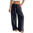 thumbnail image 2 of Minjewel Women's Loose Wide Leg Cotton Linen Pants with Drawstring, No Pocket Casual Trousers for Summer, Beach, and Daily Wear, Lightweight Breathable,Navy,S, 2 of 7