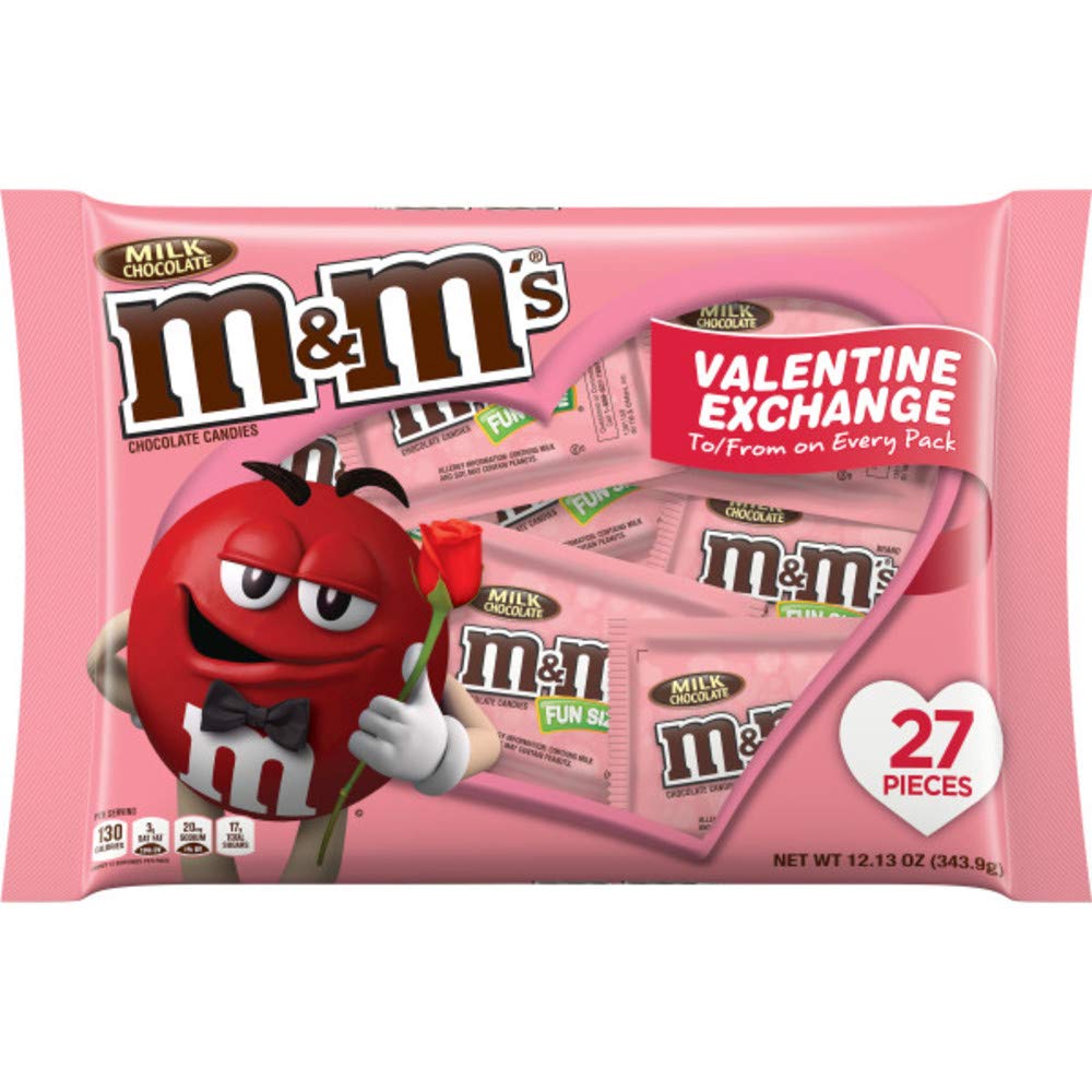 M&Ms Milk Chocolate Valentines Day Exchange Candy, 12.13 Oz (27Piece), 12.13 Oz