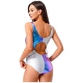 thumbnail image 4 of inlzdz Women's Shiny Metallic Rave Outfits Stage Performance Costume Hollow Out Bodysuit Contrast Blue M, 4 of 7