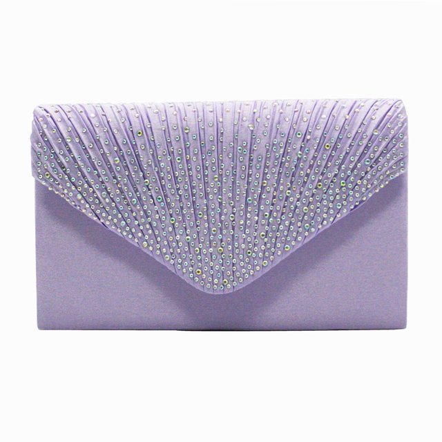 Bolso de novia clásico de satén con diamantes de imitación en color AB, estilo sobre, para banquetes