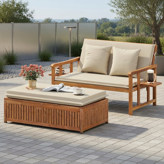 YYAo Chaise Lounge Chair Outdoor, Outdoor Chaise Lounge,Outdoor Wooden Daybed with 4-Level Backrest and Removable Cushions-White