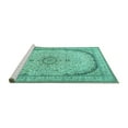 thumbnail image 2 of Ahgly Company Machine Washable Indoor Square Medallion Turquoise Blue Traditional Area Rugs, 7' Square, 2 of 4