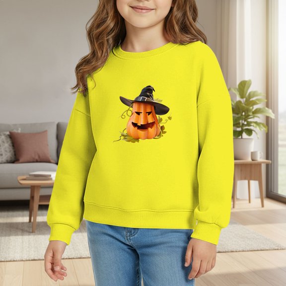 Generic Girls Sweatshirts Kids Long Sleeve Tops Cute Crewneck Oversized Hoodless Autumn Casual Top Little Girl Clothes