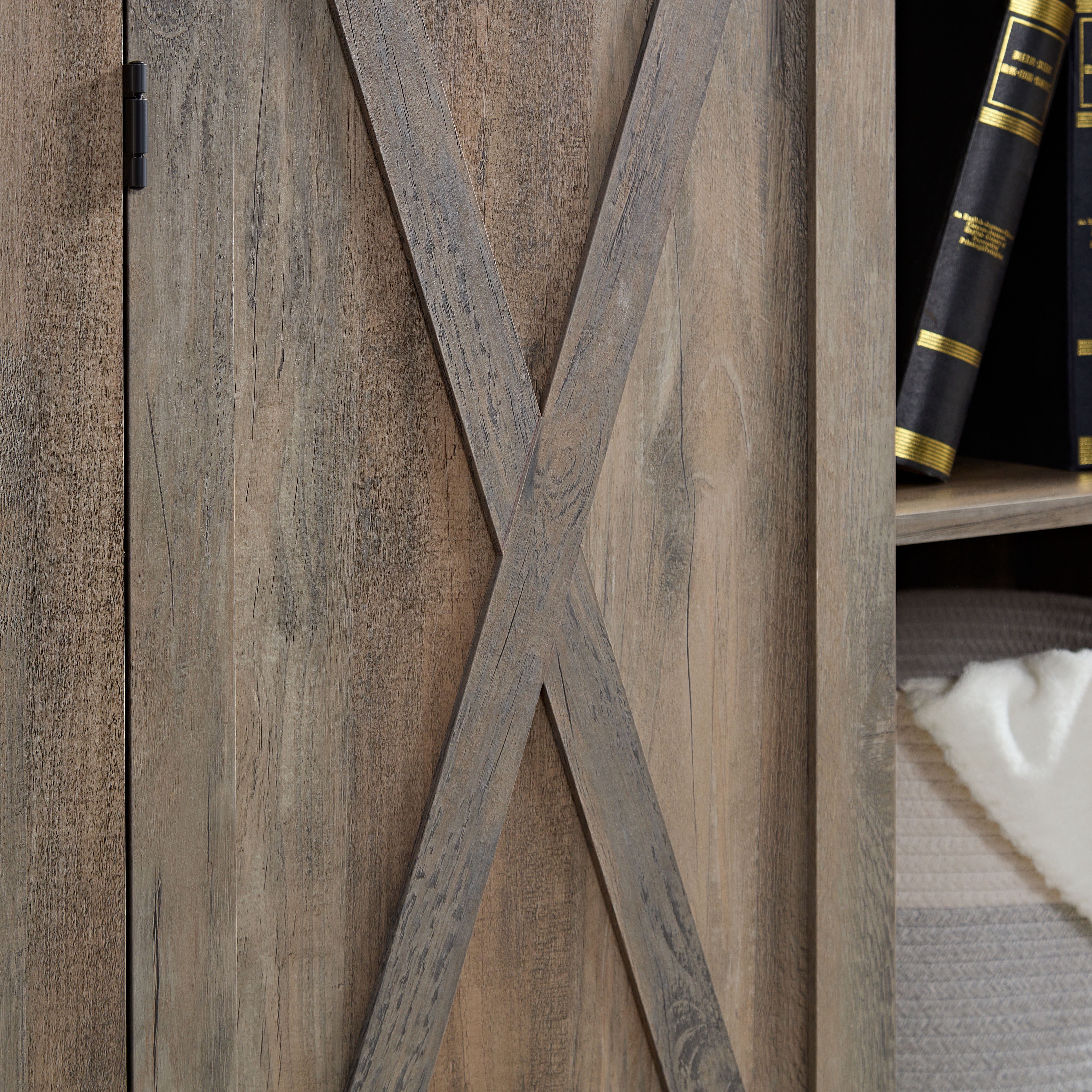 Rustic Farmhouse Tall Storage Cabinet Bookcase with Sliding Barn Door, Adjustable Shelf, Pantry Cupboard Kitchen Organizer Furniture Home Drawer Shelves