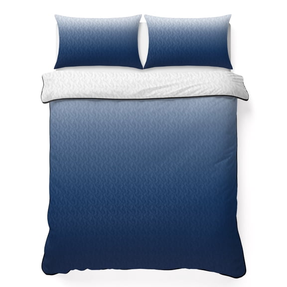 Full Quilt Set 78''x90'', Navy Blue Ombre Lightweight Bedspread Coverlet Set with 2 Pillow Shams, Modern Abstract Art Gradient Breathable All Season Quilt Bedding for Bedroom/Guest Room