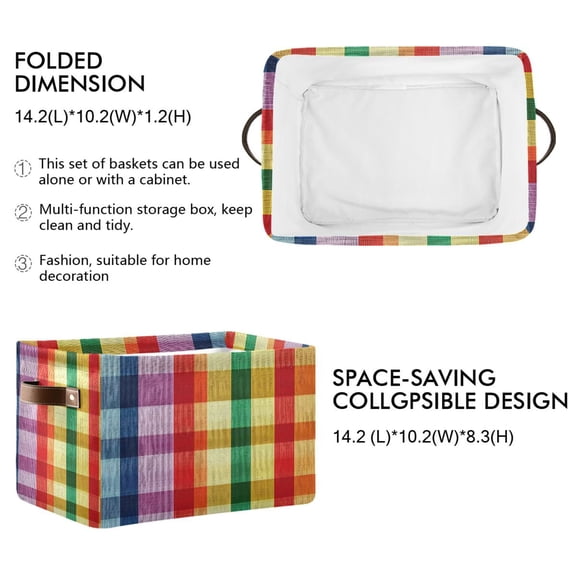 Ryvnso Rainbow Stripe Checkered Storage Basket Large Bin Foldable Boxes Toys Organizer 14.2x10.2x8.3in 1 PC