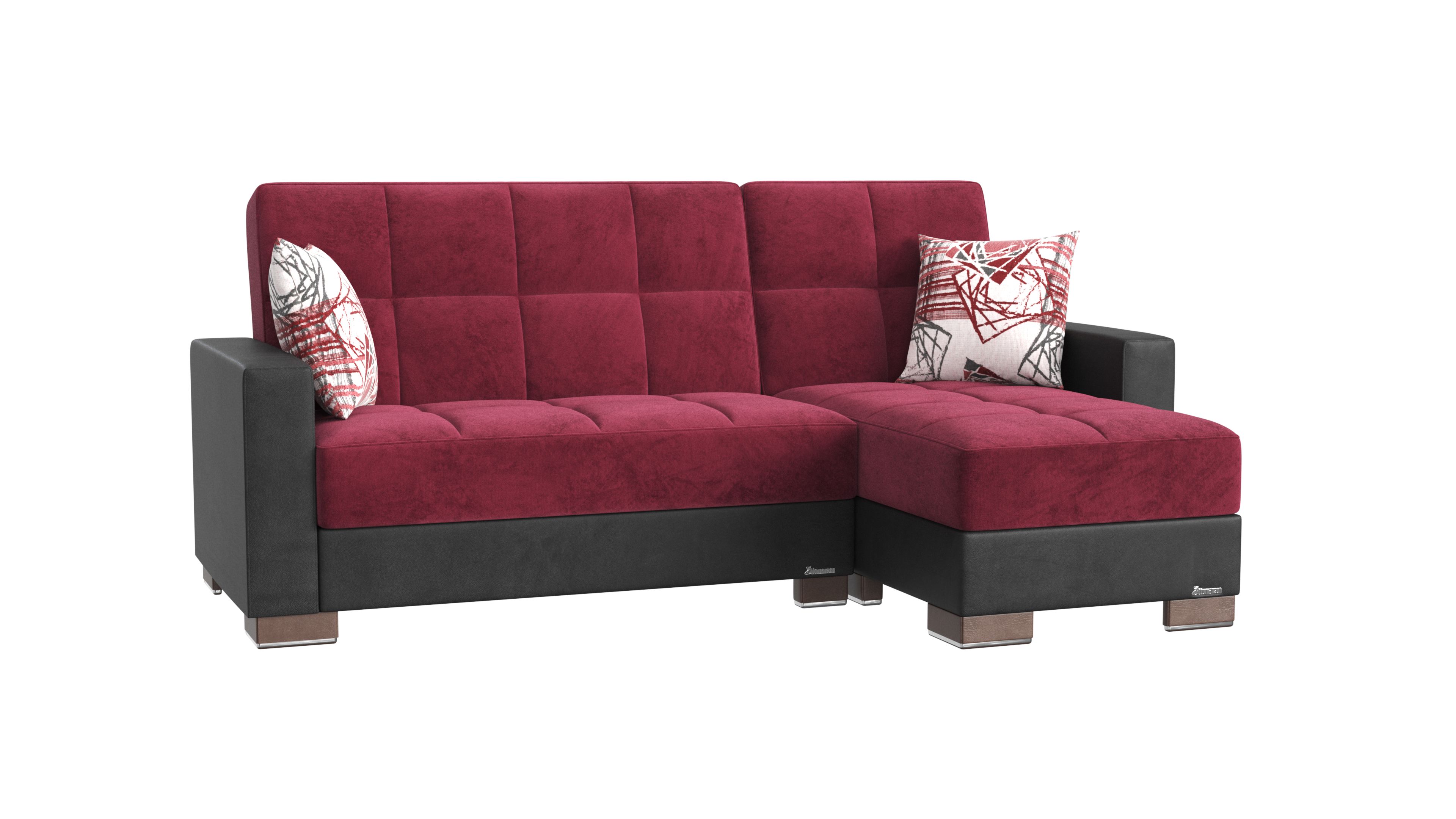 Ottomanson Origins Modern Convertible L-Shaped Sectional Sofa, Burgundy Color Microfiber