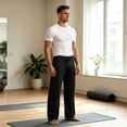thumbnail image 5 of PNTUTB Wide Leg Pants for Men Solid Color Drawstring Trousers Casual Loose Comfortable Trendy Lounge Workout Yoga Sporty Pants, 5 of 7