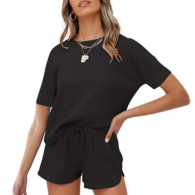 Sous-vêtements d'Été Décontractés à Manches Courtes et Col Rond pour Femmes, Pyjama une Pièce avec Poches