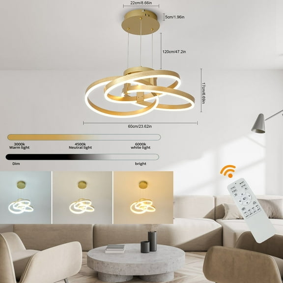 TFCFL Modern Dimmable Pendant Light Gold Wave LED Chandelier Lamp Ceiling Light Fixture For Dining Room