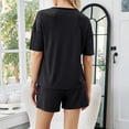 thumbnail image 5 of Pijama negro Ropa de abrigo para mujer Ropa de casa Pantalones cortos de manga corta de color liso Traje casual de dos piezas, 5 of 5