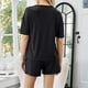 thumbnail image 5 of Pijama negro Ropa de abrigo para mujer Ropa de casa Pantalones cortos de manga corta de color liso Traje casual de dos piezas, 5 of 5