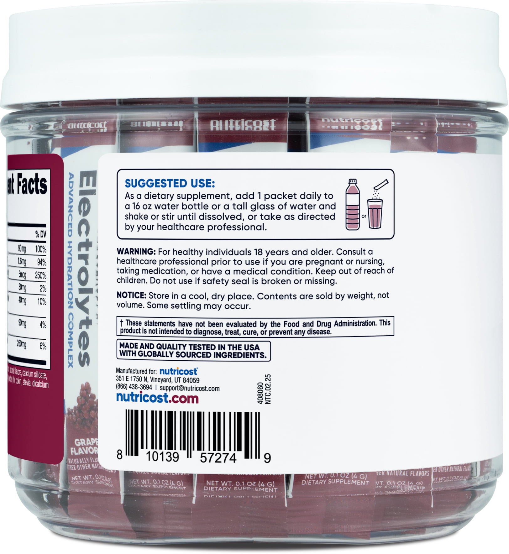 Nutricost Electrolytes Complex, Grape Flavored, 40 Stickpacks - Advanced Hydration Complex