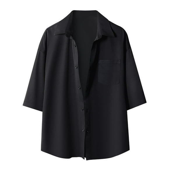 Jgppe Men's Dress Shirt Summer Lapel Collar Short Sleeve Solid Color Button down Shirt with Chest Pocket