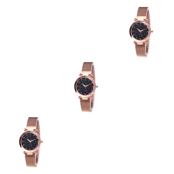 Reloj Inteprter Star Sky para mujer correa de malla cuarzo analógico oro rosa