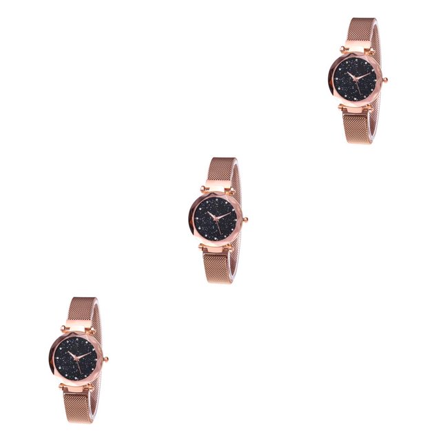 Reloj Inteprter Star Sky para mujer correa de malla cuarzo analógico oro rosa