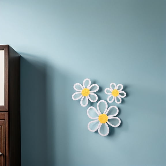 OULII Cotton Yarn 3D Daisy Wall Hanging Boho Room Decor White 3Pcs