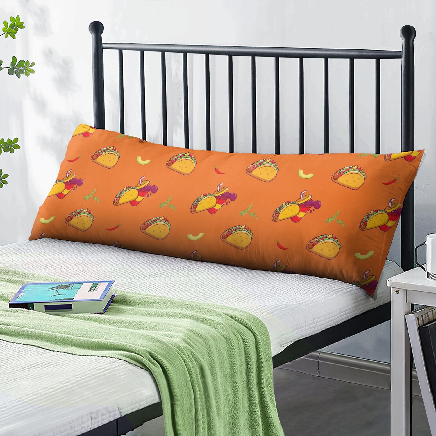 Hamburger Print Body Pillow Cover 20" x 54" Junk Food Lovers Cozy Pillowcase with Hidden Zipper, Stretchy Sandwich Design for Sleeping, Office, or Maternity Use