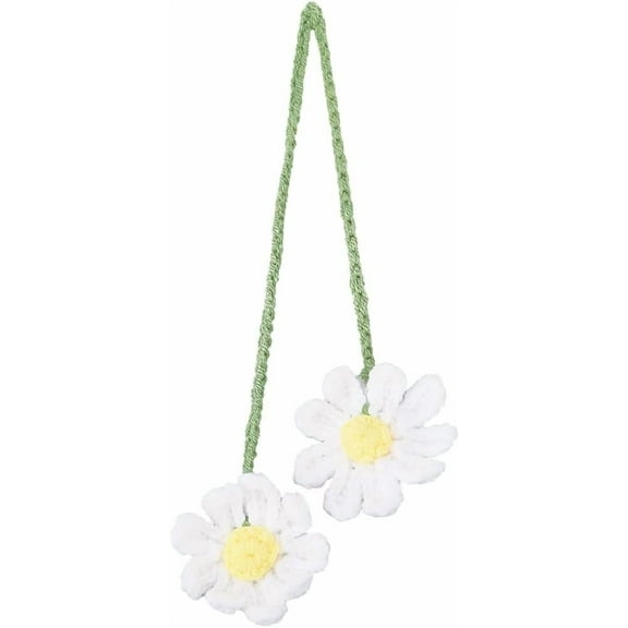 Crochet Daisy Car Accessories for Women Cute Rear View Mirror Hanging Charms Handmade Daisy Flower Decor Gifts for Crochet Lovers Car Owner Automotive Interior Aesthetic White 2.36 Inch