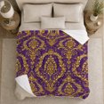 thumbnail image 5 of Golden Medallions Within Ornate Oval Frames On Purple, Cozy Flannel Blanket for Baroque Art Enthusiasts, Regal Ornate Baroque Pattern Home Decor for Living Room and Bedroom, Housewarming Gift, 5 of 7