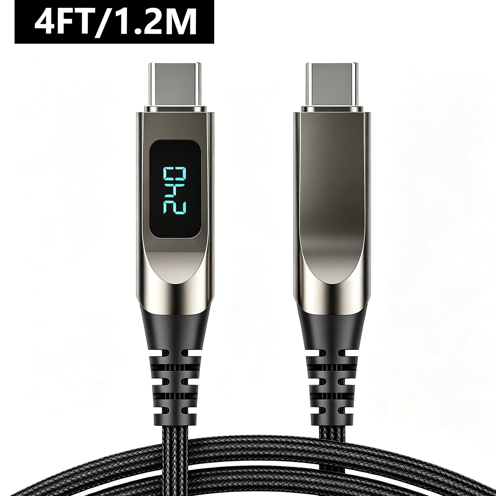Atzeste 240W 4FT USB C to USB C Fast Charging Cable, Nylon Braided PD Type-C Cable with LED Power Display, Compatible with iPhone 17/16/15 Series, MacBook Pro/Air, Samsung Galaxy S24/S23