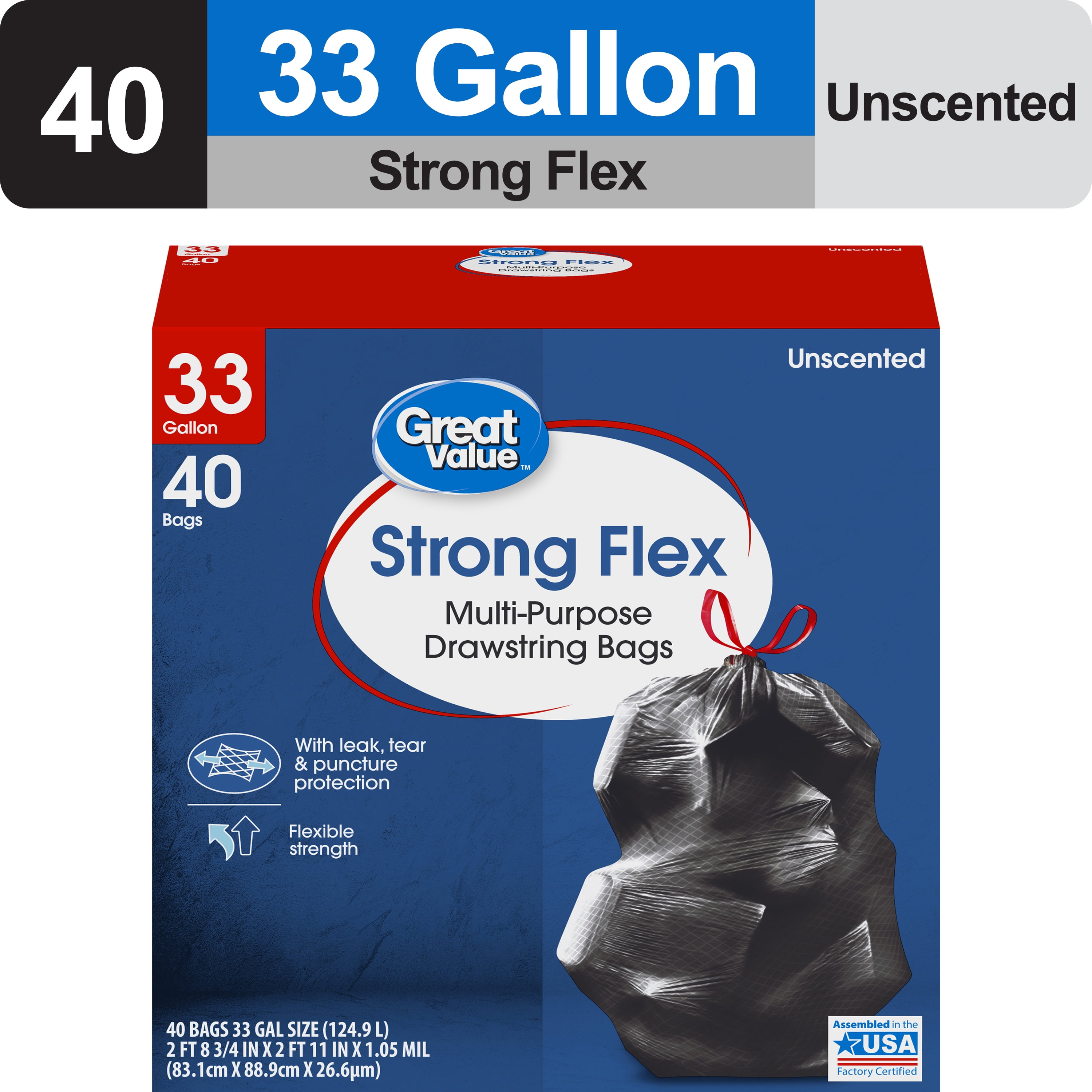 Great Value Strong Flex 33-Gallon Drawstring Multi-Purpose Trash