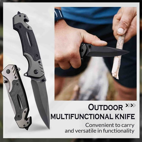 Camping Knife Multi-function Knife, Knife Outdoor Knife, Professional Stainless Pocket Knife, Bottle Opener,Apply to Survival,Camping, Hunting and Hiking 1 Pcs Black