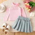 thumbnail image 2 of Baby Girl Outfits Fringe Graphic Print Halter Neck Long Sleeve Off-Shoulder Top And Pleated Skirt 2 Piece Casual Wear Girls' Clothing Sets 5 Years-6 Years, 2 of 4