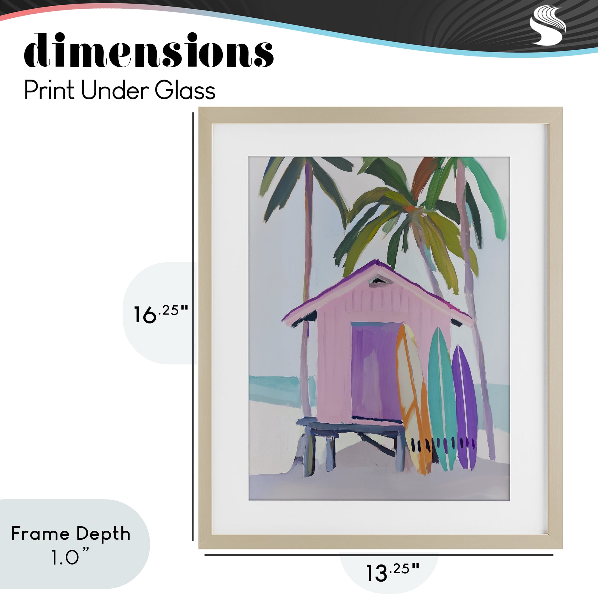 Stupell Industries Pink Beach Hut with Surfboards Birch Framed Print Under Glass, design by Sisi and Seb