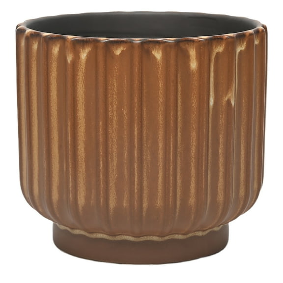 Better Homes & Gardens 9 inch Copper Paul Planter - Ribbed Ceramic Design with Drainage Hole