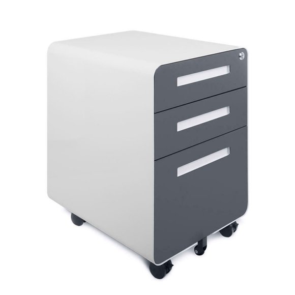 3-Drawer Mobile Steel Pedestal File Cabinet, 23.6" Deep Office Filing Cabinet with Lock & Adjustable Rail for Hanging Letter, Legal and A4 Files