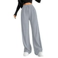 thumbnail image 1 of HAiming Womens Straight Wide Leg Jogger Pants Drawstring Elastic High Waisted Casual Ribbed Long Trousers with Pockets, 1 of 7