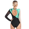 thumbnail image 2 of LiiYii Womens Shiny Gymnastics Leotard Metallic Contrast Color Long Sleeve Bodysuit for Performance Blue Green L, 2 of 7