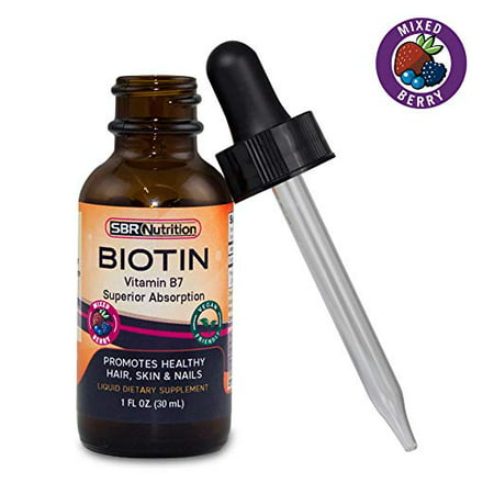 MAX ABSORPTION Biotin Liquid Drops (Mixed Berry), 5000mcg of Biotin Per Serving, 60 servings, No Artificial Preservatives, Vegan Friendly, Support Healthy Hair, Strengthen Nails, Improve Skin
