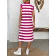 thumbnail image 5 of Womens Striped Summer A Line Dress Casual Cap Sleeve Lapel Neck T Shirt Dresses with Pockets Rose Red M, 5 of 9