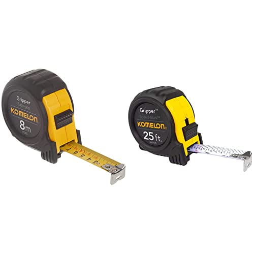 Komelon PG85 Métrique Bande de Préhension, 8m par 25mm, Noir & Komelon SM5425 Marque de Vitesse Pince en Acier Enduit Acrylique Ruban à Mesurer, 25-Pouce par 1-Pouce, Lame Blanche