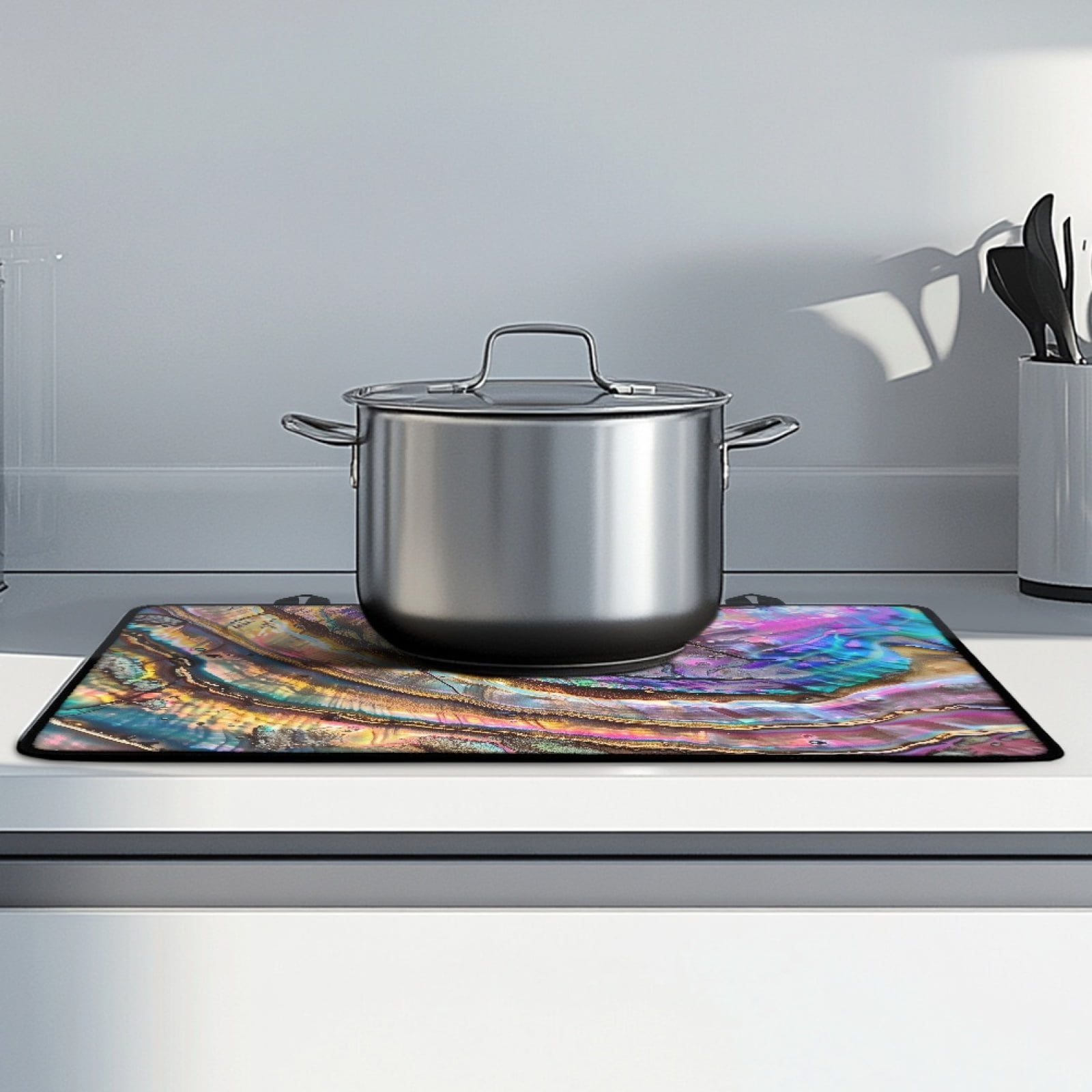 SEANATIVE Stove Cover for Electric Stove Top Non-slip Glass Stove Top Cover Heat-resistant Glass Cooktop Cover Ceramic Stove Cover for Kitchen Accessories Decor, Abalone Shell Print Iridescence
