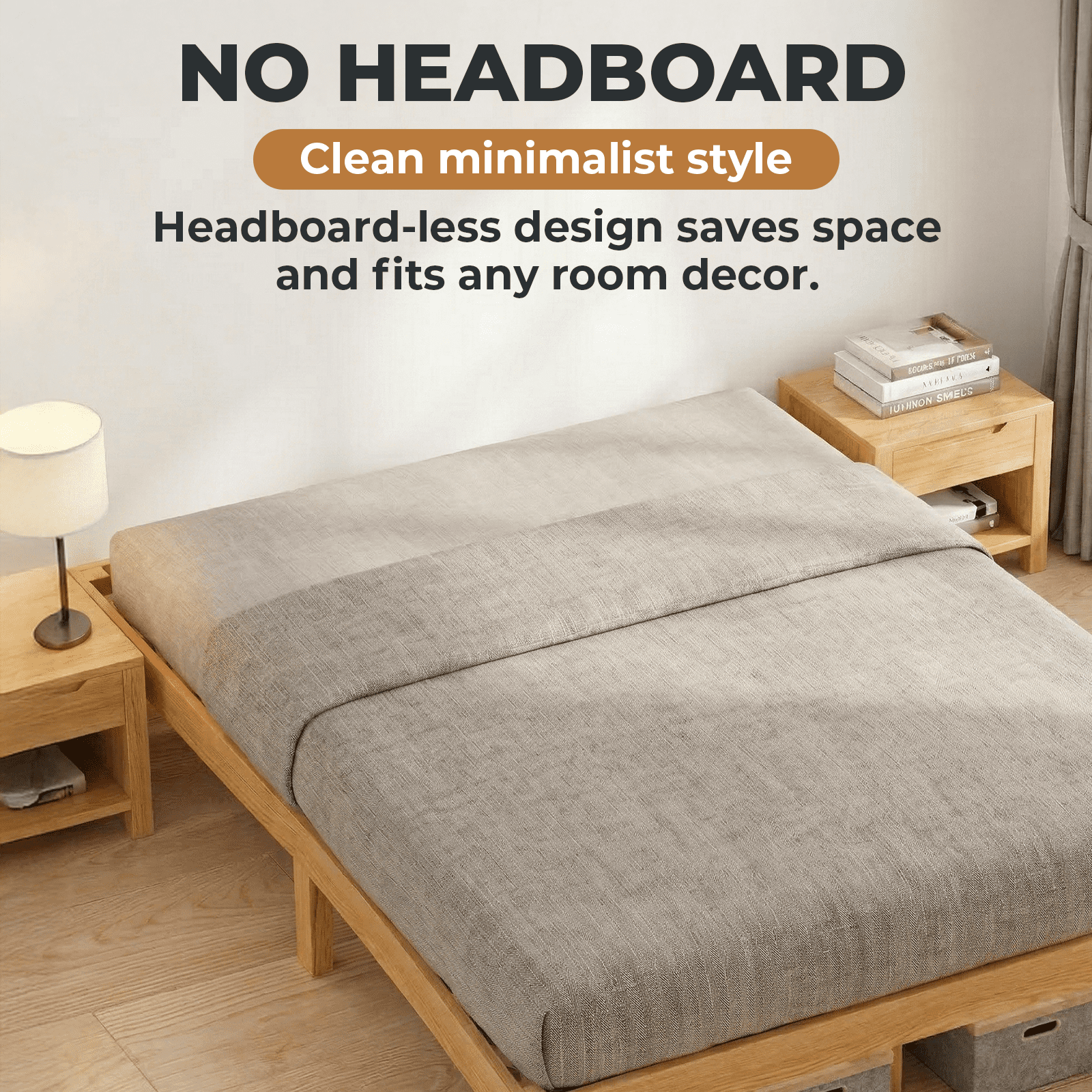 Alvantor Solid Wood Platform Bed Frame, Natural Pine, No Box Spring Needed, Underbed Storage – Twin, Full, Queen, King