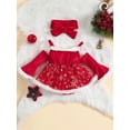 thumbnail image 3 of Liacowi Infant Girls Christmas Romper Dress Snowflake/Plaid Print Patchwork Cold Shoulder Flare Long Sleeve Jumpsuit + Headband, 3 of 9
