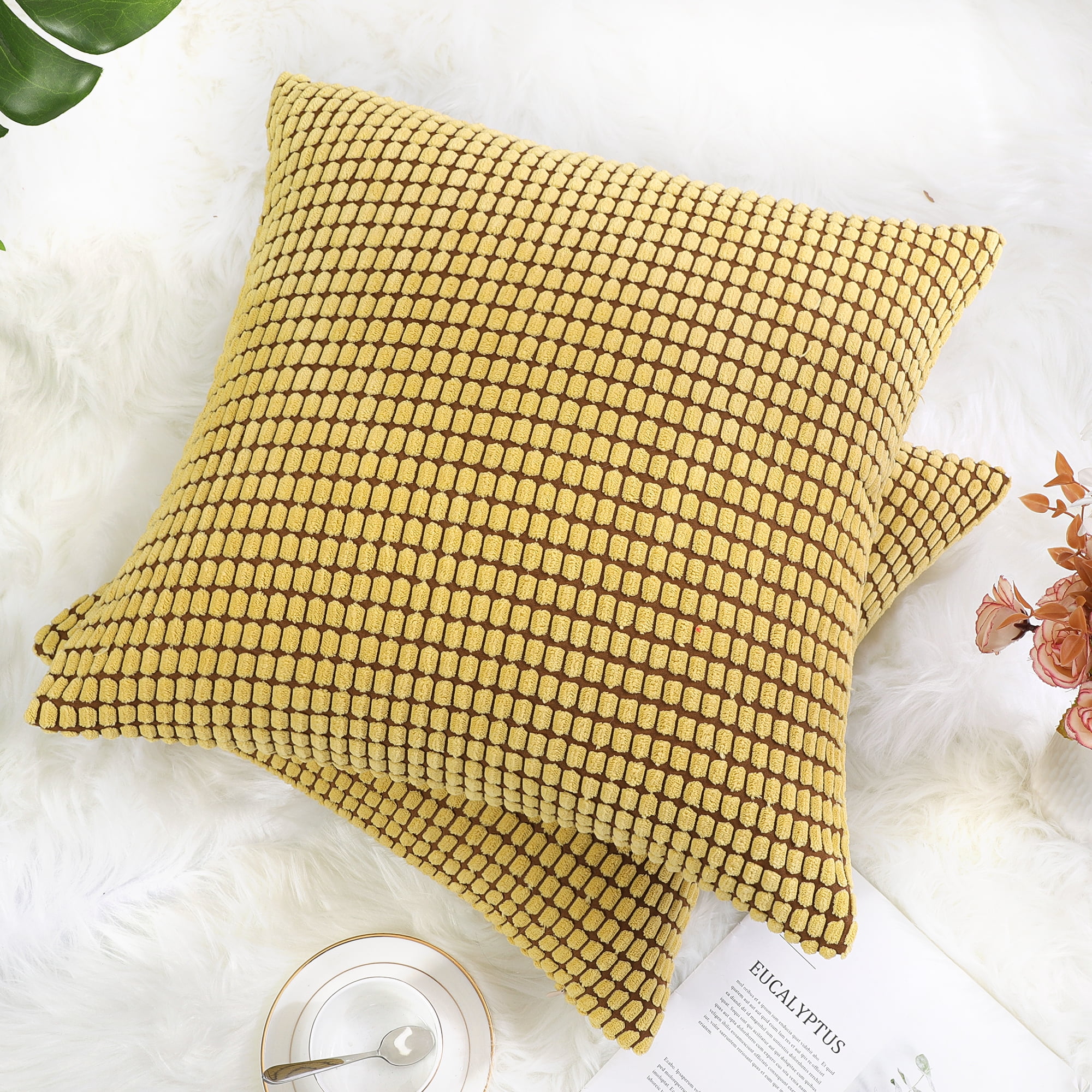 Unique Bargains 4-Pack Decoratiove Throw Cushion Pillow Covers Yellow 18" x 18"
