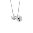 thumbnail image 2 of Delight Jewelry Silvertone Crown with Crystals and Textured Bottom Silvertone Script Initial Disc - F - Charm Necklace, 20"+3", 2 of 4