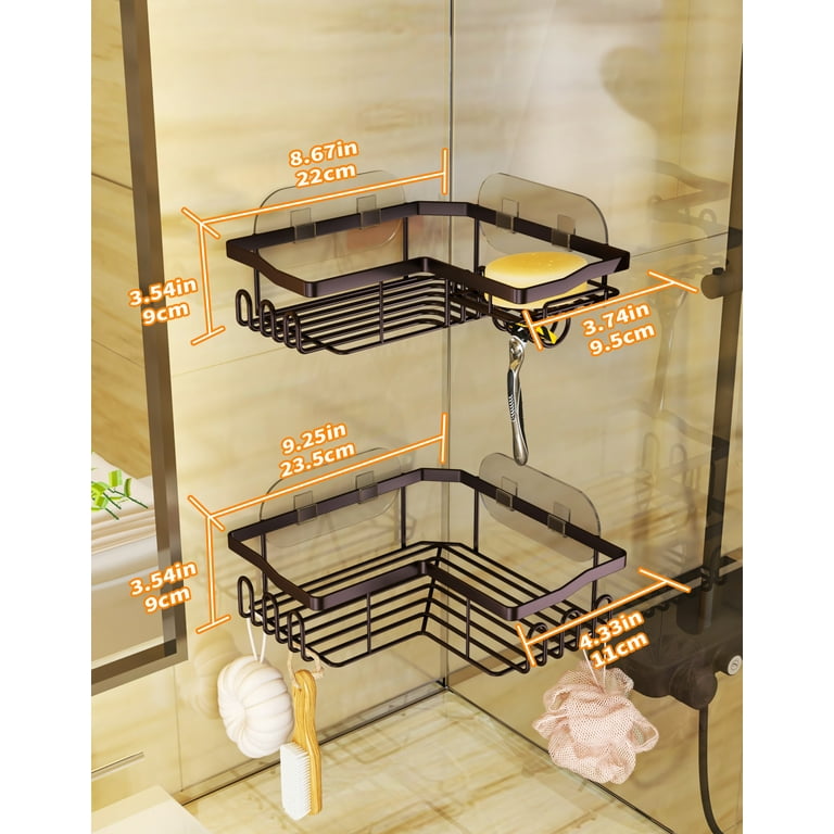 HapiRm Shower Caddy Shelf with 11 Hooks, Shower Rack for Hanging Razor, Soap and Shower Gel, No Drilling Bathroom Shelf with 3-4 Traceless Adhesive