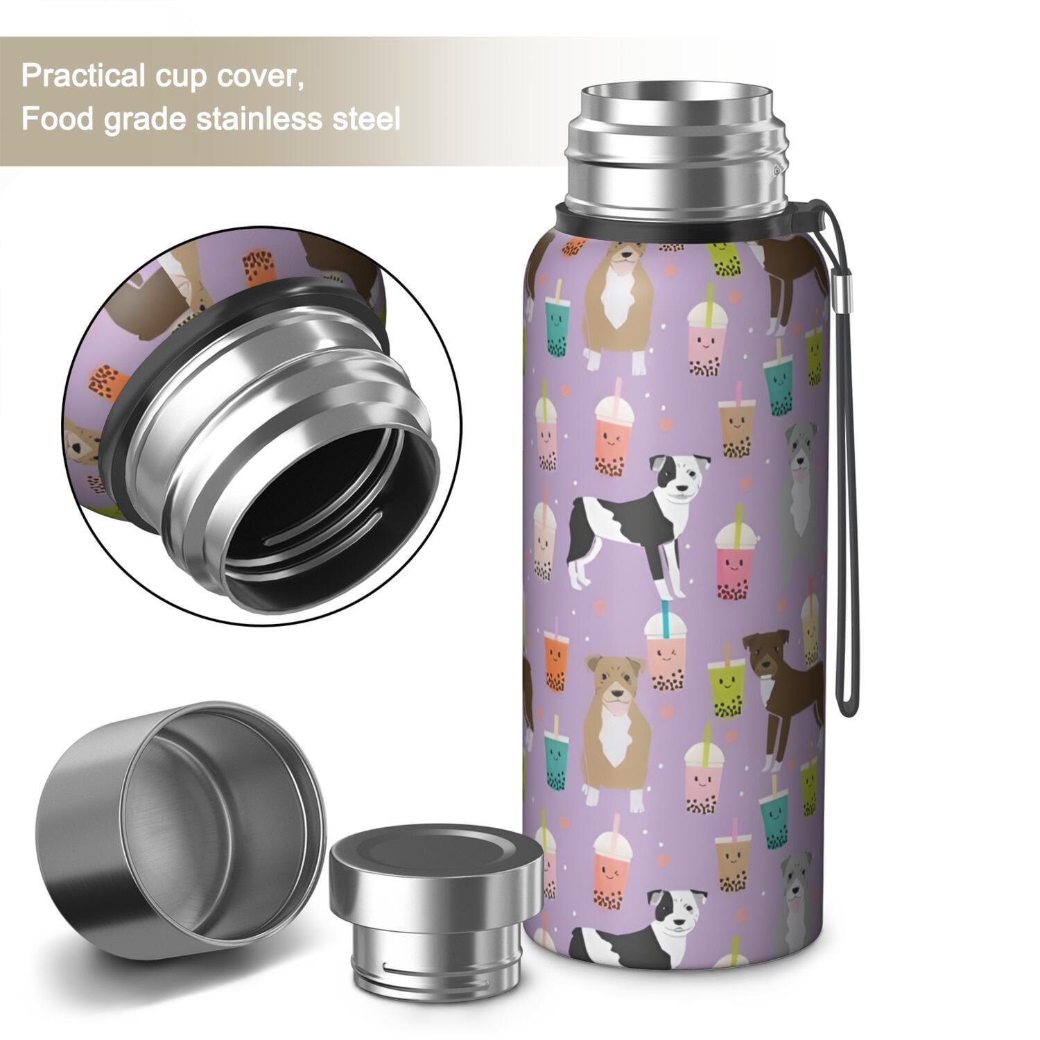 20 Oz Boxer Dog Pitbull Terriers Dog and Drinks Coffee Tumbler Double Wall Insulated Stainless Steel Water Bottle | Metal Reusable Thermoses Flask with Cup Cap | Leak & Sweat Proof with Anti-Dust Lid
