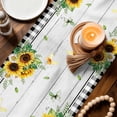 thumbnail image 3 of Sunflower Gnomes Table Runner - 60 Inch Long Spring Farmhouse Daisy Leaf Wooden Grain Cotton and Linen Blended Dress Scarves Farmhouse Table Runner for Kitchen Dining, Coffee Table, 13" x 60", 3 of 8