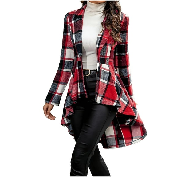 Womens Plaid Shirts Fall Flannel Jackets Oversized Lapel Collar Long Sleeve Button up Winter Tops