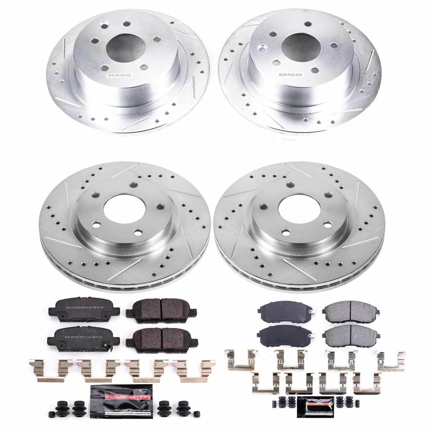 PowerStop Front and Rear Z23 Evolution Sport Carbon-Fiber Ceramic Brake Pad and Drilled & Slotted Rotor Kit Fits: NISSAN Select Models K8359