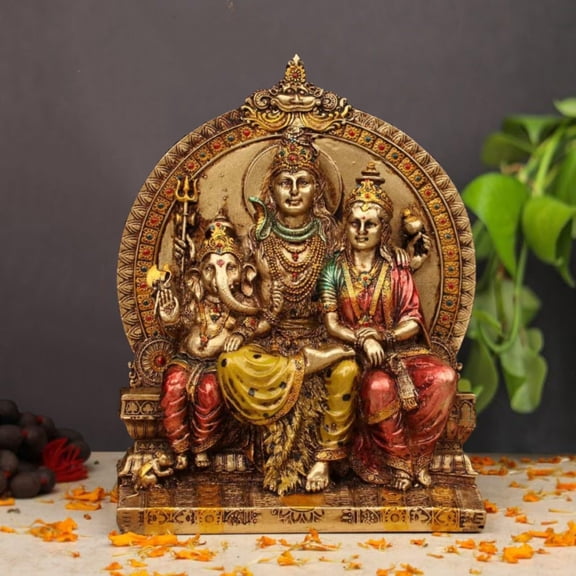 ZIG ZAG Lord Shiva & Family Idol Statue Shiva Parvati and Ganesha Murti for Pooja Room, Home, Gift Showpiece, Size 8.5 Inch (White)