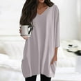 thumbnail image 4 of Duoif Shirts for Women, Womens Tunics to Wear with Leggings Summer 3/4 Length Sleeve V Neck Tshirts with Pockets Long Blouses Casual Womens Tops Grey L, 4 of 7